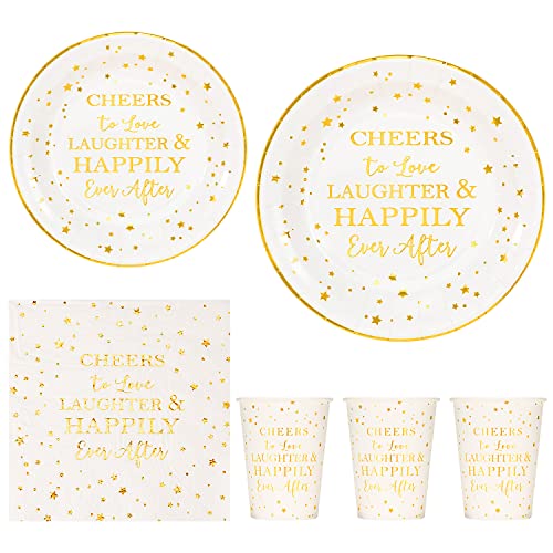 Crisky Crisky Gold Bridal Shower Napkins Plates Cups Set for Bride Wedding Engagement Bachelorette Party Decorations Supplies Disposable Tableware Set of 24 9  7 Plates Luncheon Napkin 9oz Cups 