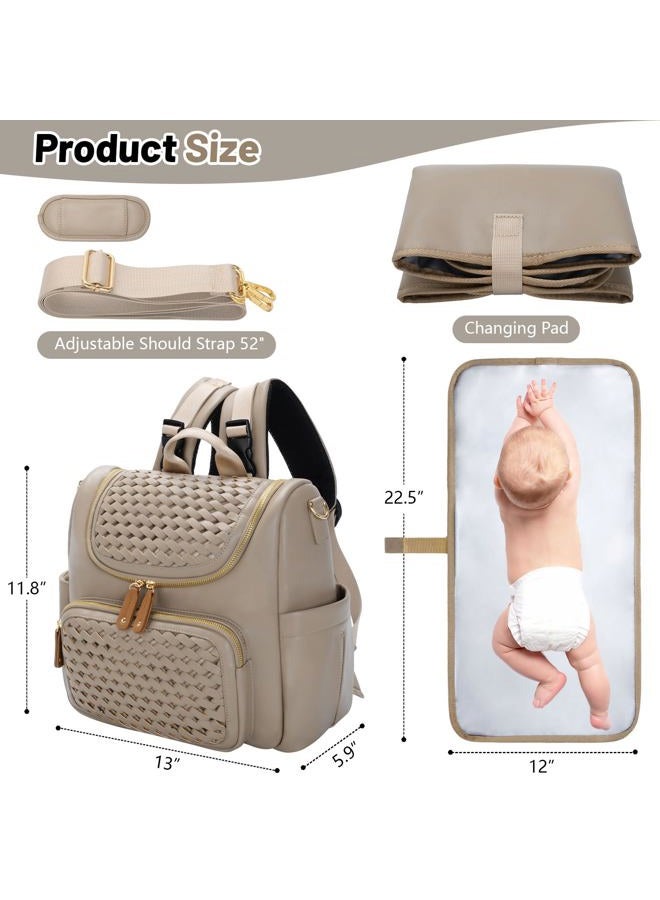 Minsong Diaper Bag Backpack, Small Diaper Backpack for Mom with Changing Station, Stylish Vegan Leather Travel Diaper Nappy Bags (Khaki) - Image 4