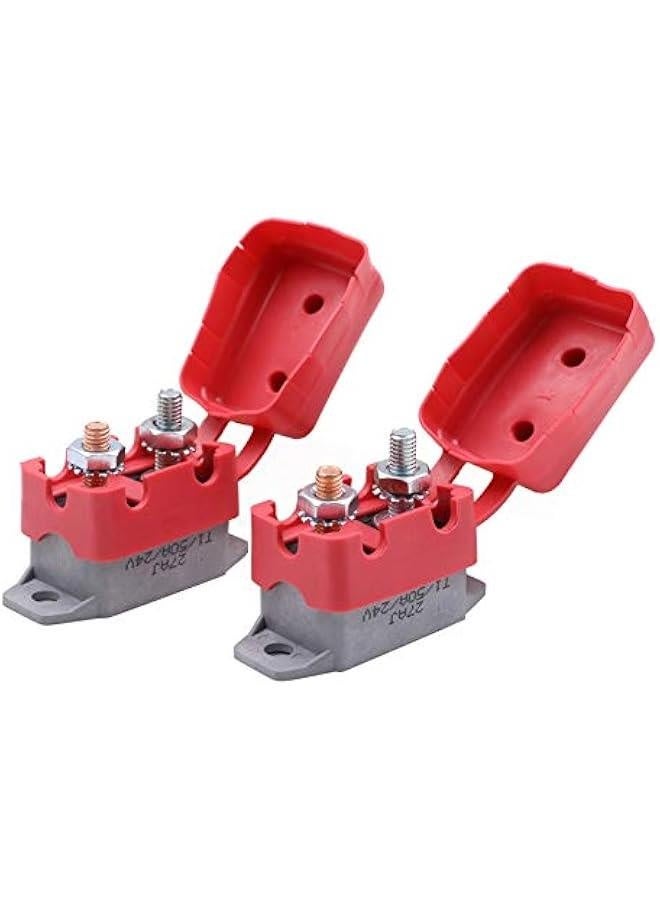 Auto Reset Circuit Breaker 12V - 24V DC 50 Amp for Car Solar Boat RV and More, Type 1 Breakers 50A 12 Volt with Cover, 2 Pack  - Image 1
