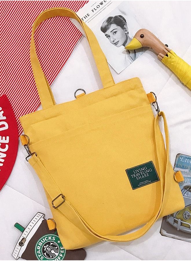 Joychic - Casual Canvas Shoulder Bag Multifunction Large Capacity College Students Backpack Foldable Lightweight Tote Bag Yellow - Image 1