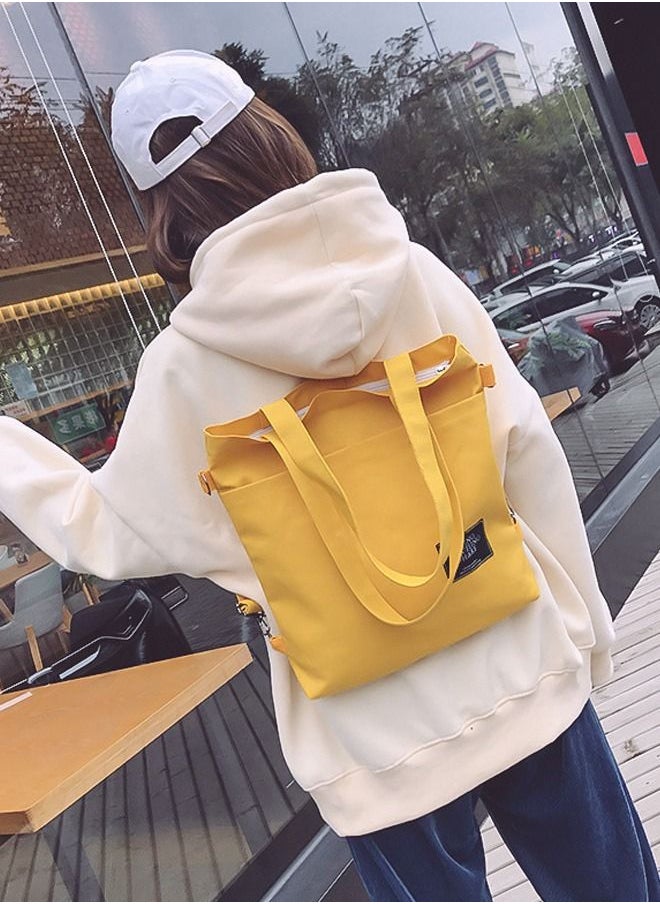 Joychic - Casual Canvas Shoulder Bag Multifunction Large Capacity College Students Backpack Foldable Lightweight Tote Bag Yellow - Image 1