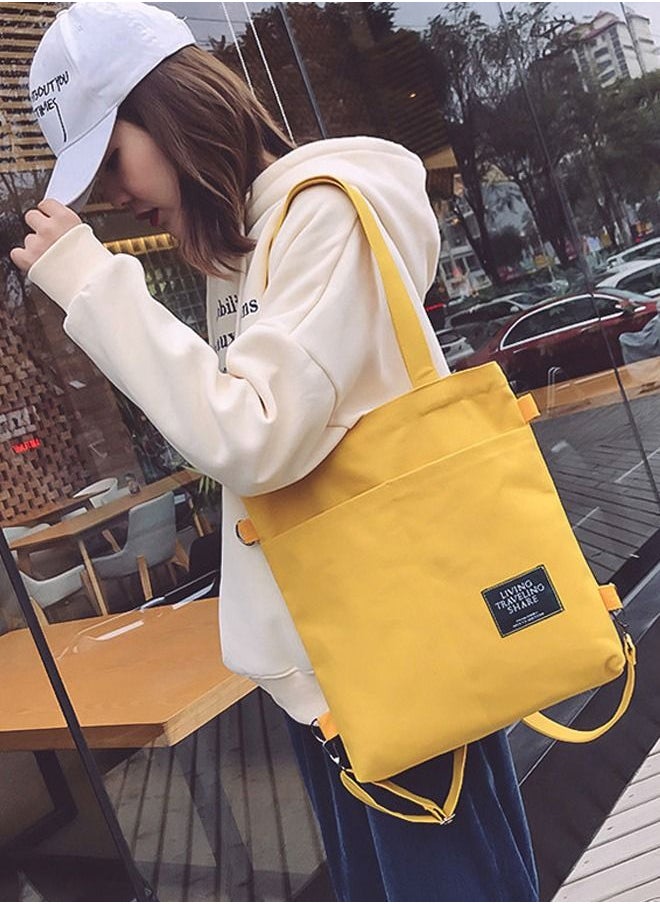 Joychic - Casual Canvas Shoulder Bag Multifunction Large Capacity College Students Backpack Foldable Lightweight Tote Bag Yellow - Image 1