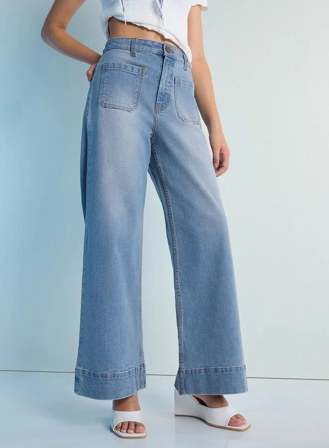 Dillinger Blue Wide Leg Patch Pocket Jeans