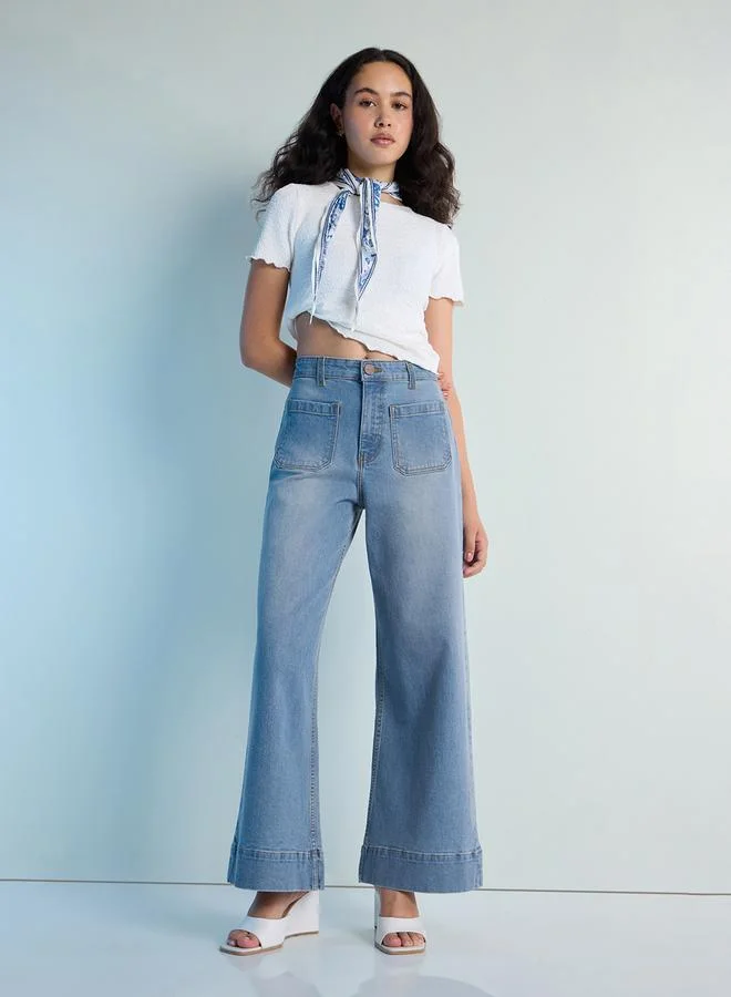 Dillinger Blue Wide Leg Patch Pocket Jeans