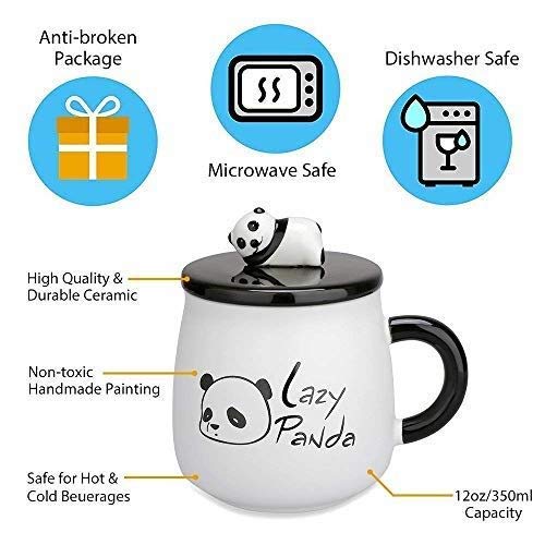 BIG CART Panda Mug with 3D HandPainted Lid and Spoon Funny Ceramic Panda Coffee Mug Tea Cup for Panda Lovers Women Boy and GirlsMulti Color 2 - Image 5