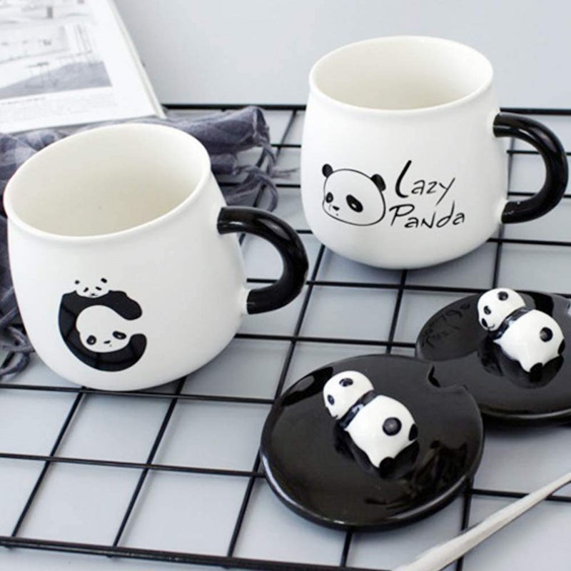 BIG CART Panda Mug with 3D HandPainted Lid and Spoon Funny Ceramic Panda Coffee Mug Tea Cup for Panda Lovers Women Boy and GirlsMulti Color 2 - Image 1