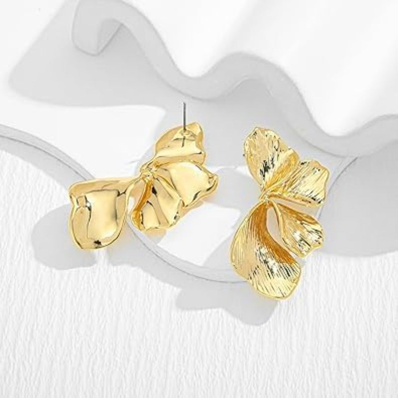Gold Flower Earrings, Gold Statement Earrings for Women Large Boho Chunky Flower Shell Angel Wing Stud Earrings Jewelry Gifts - Image 3