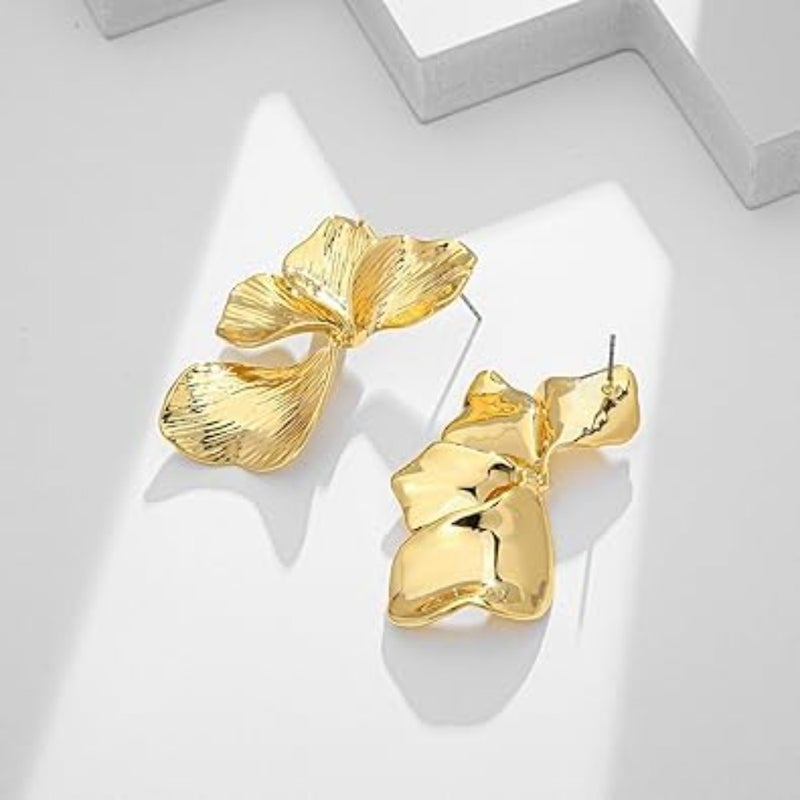 Gold Flower Earrings, Gold Statement Earrings for Women Large Boho Chunky Flower Shell Angel Wing Stud Earrings Jewelry Gifts - Image 5