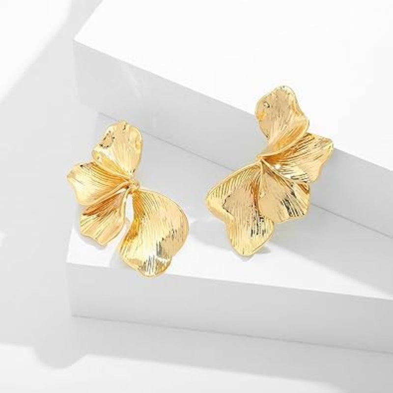 Gold Flower Earrings, Gold Statement Earrings for Women Large Boho Chunky Flower Shell Angel Wing Stud Earrings Jewelry Gifts - Image 4