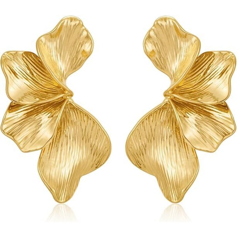 Gold Flower Earrings, Gold Statement Earrings for Women Large Boho Chunky Flower Shell Angel Wing Stud Earrings Jewelry Gifts - Image 1