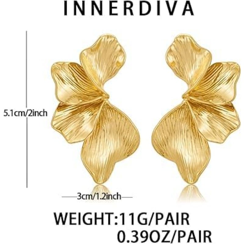 Gold Flower Earrings, Gold Statement Earrings for Women Large Boho Chunky Flower Shell Angel Wing Stud Earrings Jewelry Gifts - Image 2