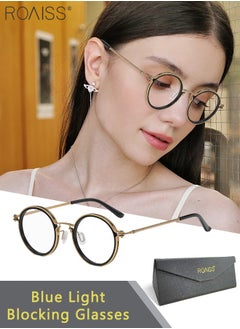 Unisex Blue Light Blocking Glasses Retro Round Reading Glasses Anti Eyestrain UV Glare Blue Light Glasses for Men Women TV Phone Computer Gaming Eyeglasses Black Gold