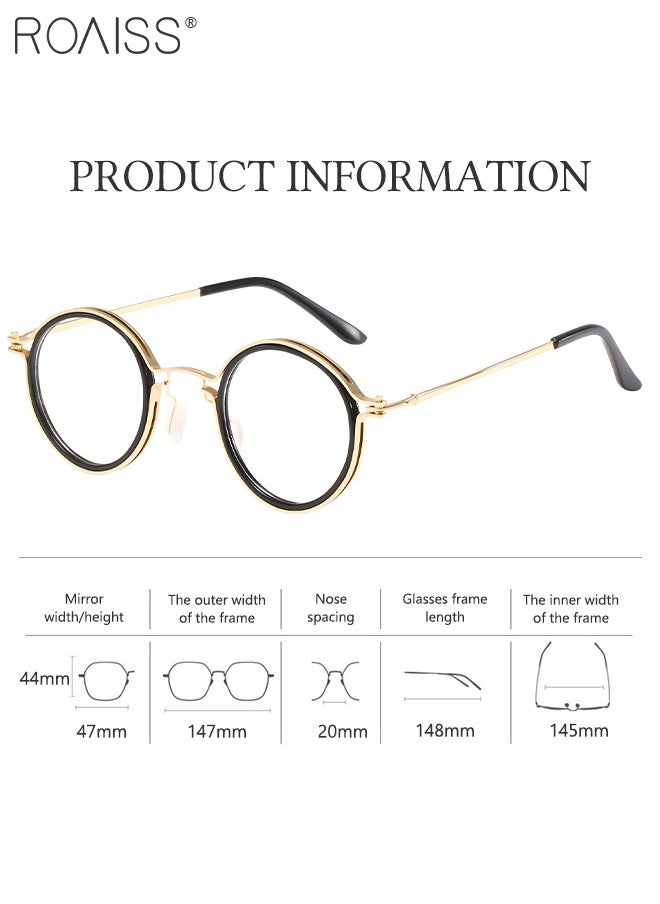 roaiss - Unisex Blue Light Blocking Glasses Retro Round Reading Glasses Anti Eyestrain UV Glare Blue Light Glasses for Men Women TV Phone Computer Gaming Eyeglasses Black Gold - Image 1