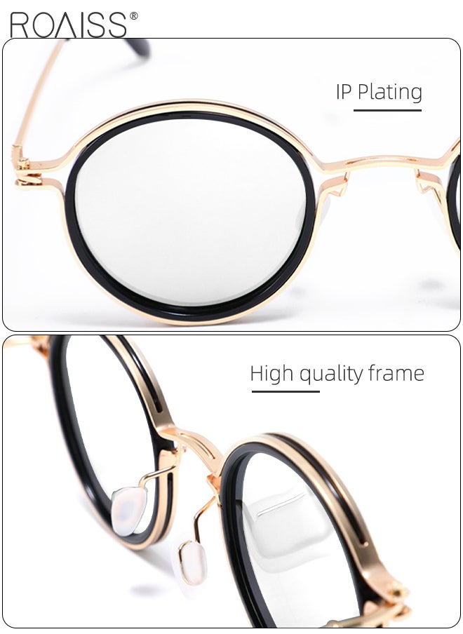roaiss - Unisex Blue Light Blocking Glasses Retro Round Reading Glasses Anti Eyestrain UV Glare Blue Light Glasses for Men Women TV Phone Computer Gaming Eyeglasses Black Gold - Image 1