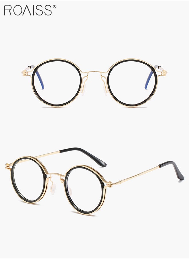 roaiss - Unisex Blue Light Blocking Glasses Retro Round Reading Glasses Anti Eyestrain UV Glare Blue Light Glasses for Men Women TV Phone Computer Gaming Eyeglasses Black Gold - Image 1