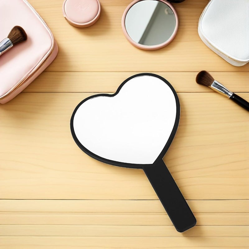 OSALADI 6pcs Portable Handheld Heart Mirrors for – Black Large Compact Makeup Mirrors with Handle, High Definition Reflection for Travel, Parties, and Daily Use - Image 5