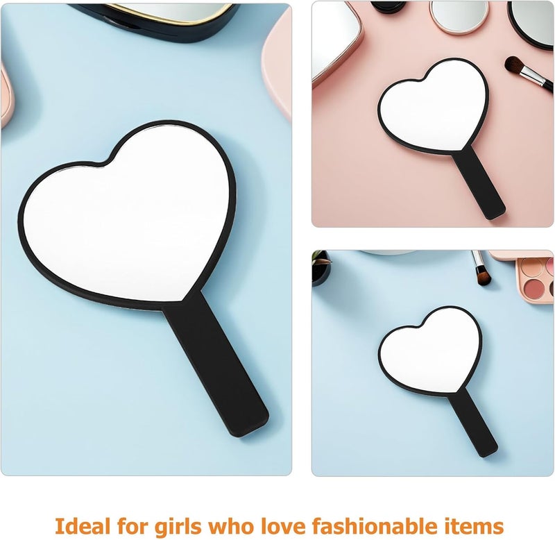 OSALADI 6pcs Portable Handheld Heart Mirrors for – Black Large Compact Makeup Mirrors with Handle, High Definition Reflection for Travel, Parties, and Daily Use - Image 3