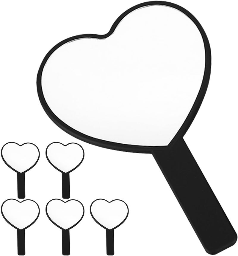 OSALADI 6pcs Portable Handheld Heart Mirrors for – Black Large Compact Makeup Mirrors with Handle, High Definition Reflection for Travel, Parties, and Daily Use - Image 1