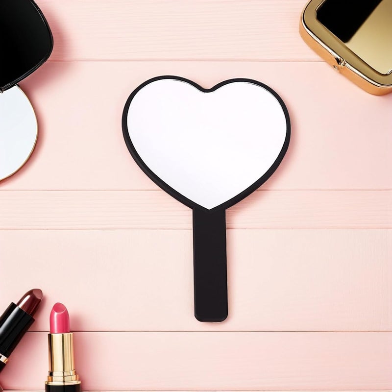 OSALADI 6pcs Portable Handheld Heart Mirrors for – Black Large Compact Makeup Mirrors with Handle, High Definition Reflection for Travel, Parties, and Daily Use - Image 4