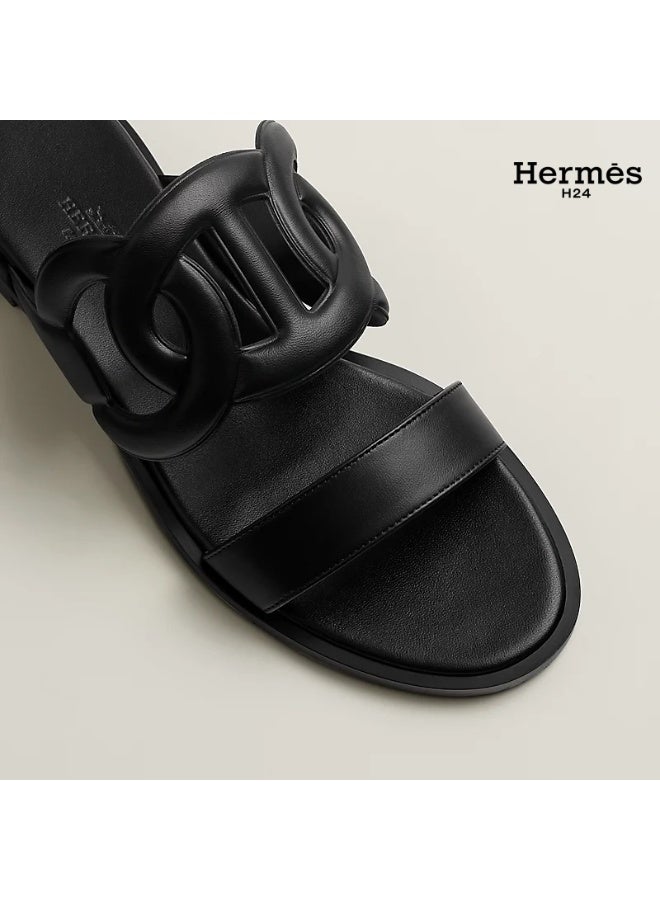 Hermes H24 صندل هيرميس H24 لاغون من جلد النابا، مفتوح من الأمام، بكعب 1 سم، للنساء، أسود - Image 4