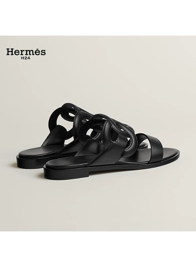 Hermes H24 صندل هيرميس H24 لاغون من جلد النابا، مفتوح من الأمام، بكعب 1 سم، للنساء، أسود - Image 2