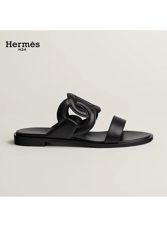 Hermes H24 صندل هيرميس H24 لاغون من جلد النابا، مفتوح من الأمام، بكعب 1 سم، للنساء، أسود - Image 3
