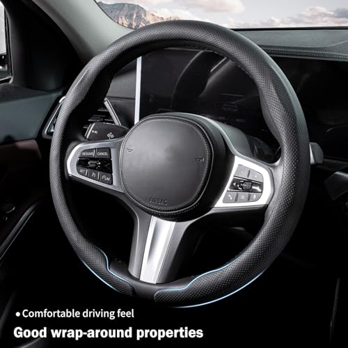 Aotoyou Steering Wheel Cover Thin Car Steering Wheel Accessories Universal Snap On Protector, Black - Image 2