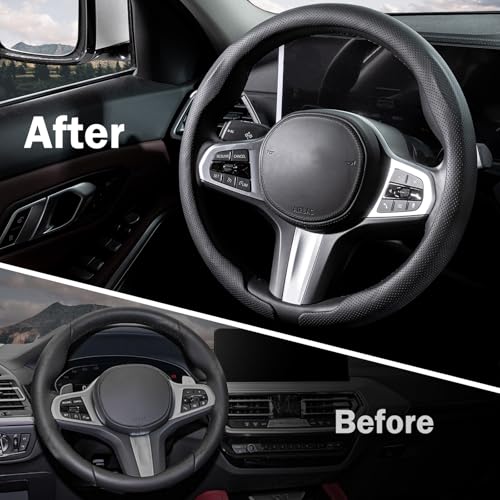 Aotoyou Steering Wheel Cover Thin Car Steering Wheel Accessories Universal Snap On Protector, Black - Image 5