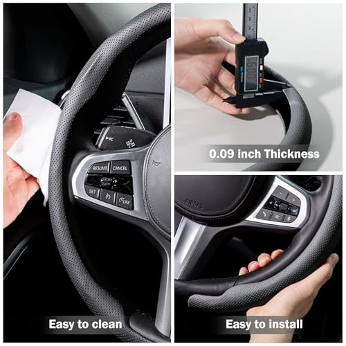 Aotoyou Steering Wheel Cover Thin Car Steering Wheel Accessories Universal Snap On Protector, Black - Image 3