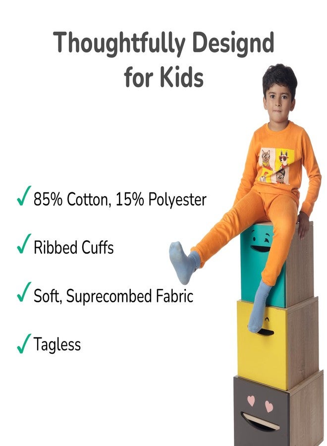 YouGotPlanB Thermal Set for Kids | Pack of 1 Top & Bottom | Cotton | Ages 3-14 Years | Soft on Skin | Comfort Fit | Warm Inner Thermal Wear for Boys & Girls - Image 2