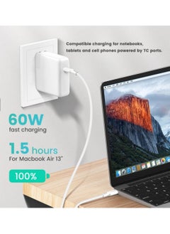 سوموستيل كابل Type C إلى Type C بقوة 60W مع مزامنة البيانات بتصميم يمنع التشابك لأجهزة ماك بوك برو, ماك بوك آير, آي باد برو, نيكسوس 6P / 5X , جوجل بيكسل XL , سامسونجS21 بلس, هواوي P30 بالون الأبيض  - Image 4