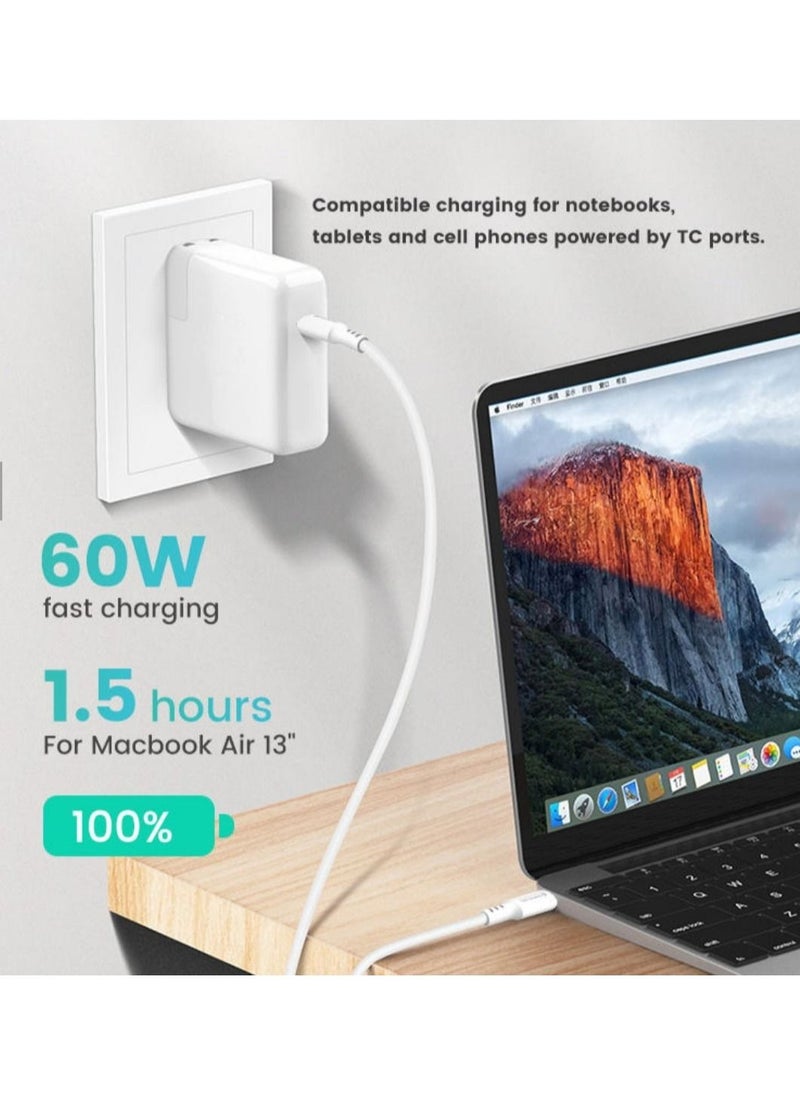 سوموستيل - كابل Type C إلى Type C بقوة 60W مع مزامنة البيانات بتصميم يمنع التشابك لأجهزة ماك بوك برو, ماك بوك آير, آي باد برو, نيكسوس 6P / 5X , جوجل بيكسل XL , سامسونجS21 بلس, هواوي P30 بالون الأبيض - Image 1