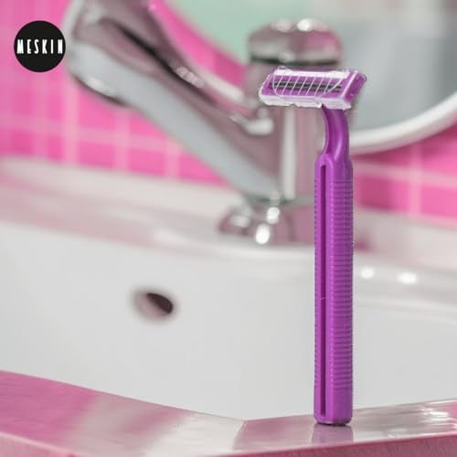 MESKIN Reusable Body Razor with Aloe Vera Lube Strip Pain-free Body Hair Removing Tool Stainless Steel Blade with Anti-Slip Handle for smooth Glide Full Body Razor Purple (Pack of 5) - Image 4