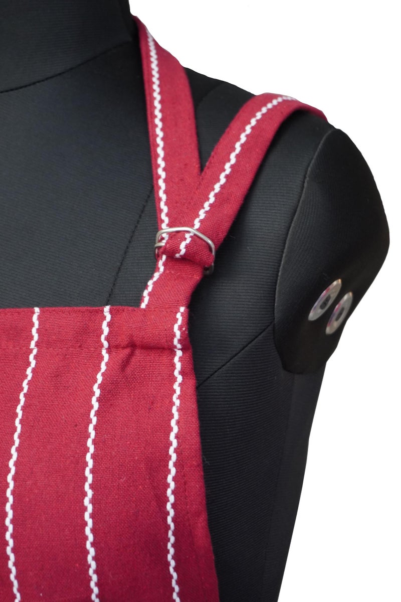 CRAZYWEAVES 100% Soft and Cool Cotton Kitchen Striped Design Apron with Front Centre Pocket, Adjustable Neck Strap and Tie, Restaurants, Catering, Kitchen, Chef Apron for Unisex (Marron) - Image 3