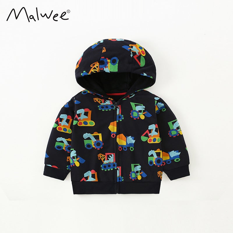 malwee childrens spring and autumn coat European and American childrens boy hooded zipper shirt mens childrens clothing western style top 7142 