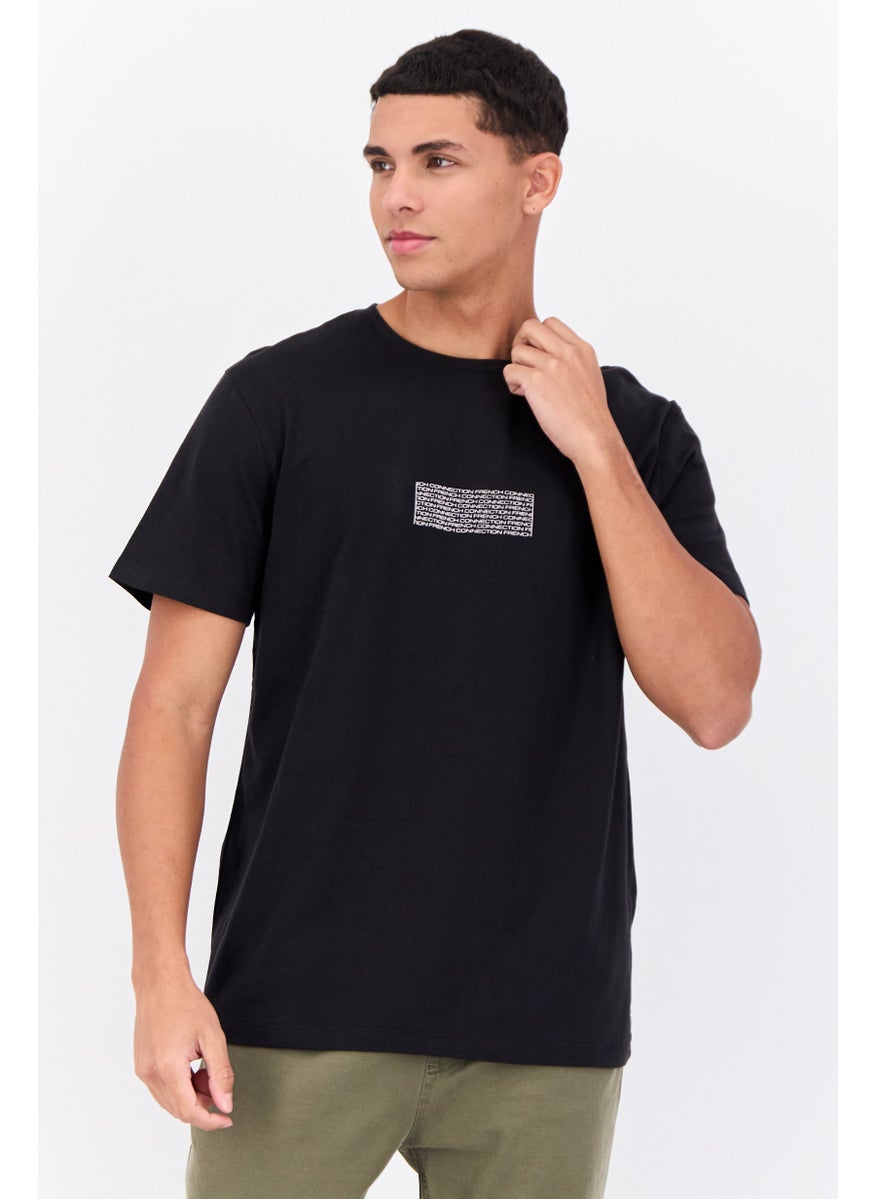 French Connection Men Crew Neck Short Sleeves Graphic Print T-Shirt, Black  - Image 1