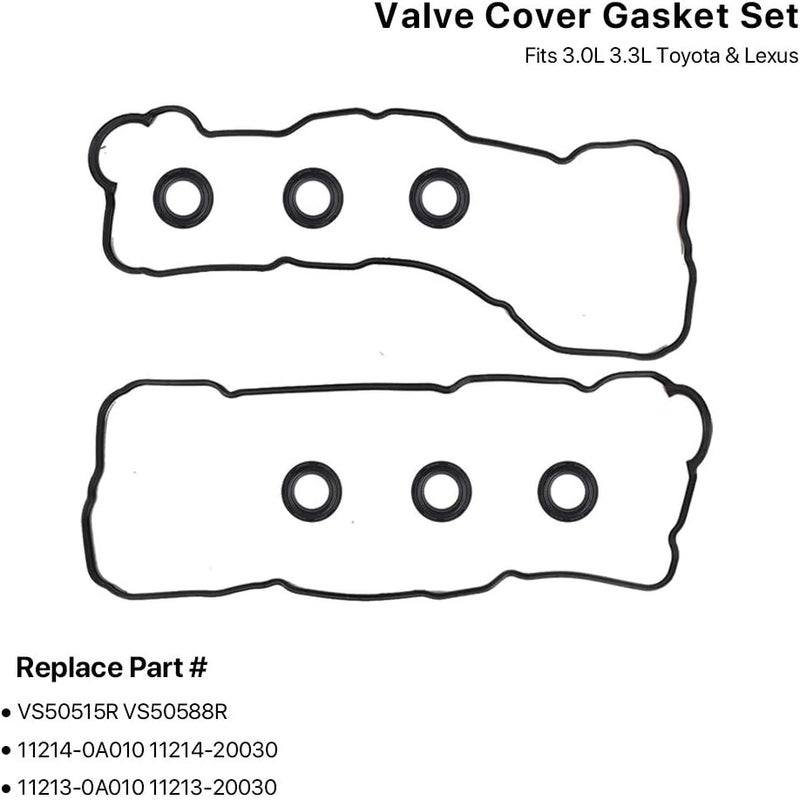 MNJWS Valve Cover Gasket Set - Compatible with 3.0L 3.3L Toyota Camry, Avalon, Sienna, Highlander, Solara, Lexus ES300, ES330, RX300, RX330, RX400h - Replace VS50588R, VS50515R, 11214-0A010, 11213-0A010 - Image 3