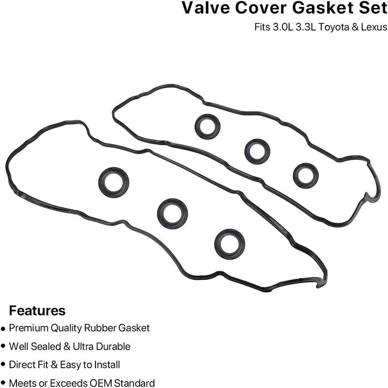 MNJWS Valve Cover Gasket Set - Compatible with 3.0L 3.3L Toyota Camry, Avalon, Sienna, Highlander, Solara, Lexus ES300, ES330, RX300, RX330, RX400h - Replace VS50588R, VS50515R, 11214-0A010, 11213-0A010 - Image 4