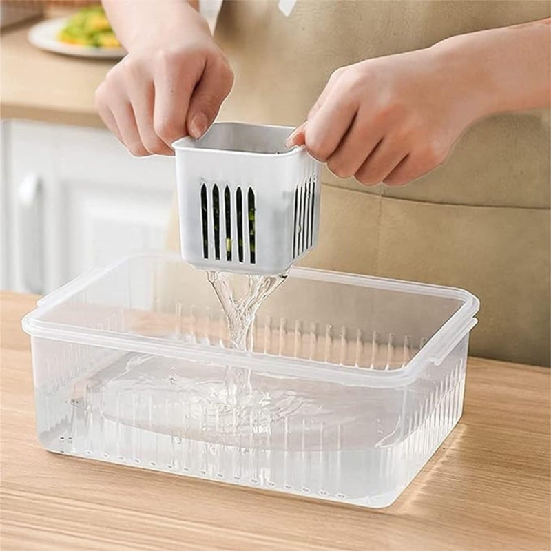 HELOVIA HELOVIA Refrigerator Storage Containers with 6 Drain Basket Fridge Storage Containers Fridge Organizer for Kitchen Fridge Storage Boxes Keep Fresh Chopped Green Ginger Garlic and Vegetables  - Image 2