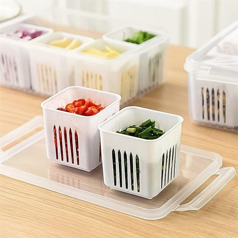 HELOVIA HELOVIA Refrigerator Storage Containers with 6 Drain Basket Fridge Storage Containers Fridge Organizer for Kitchen Fridge Storage Boxes Keep Fresh Chopped Green Ginger Garlic and Vegetables  - Image 5