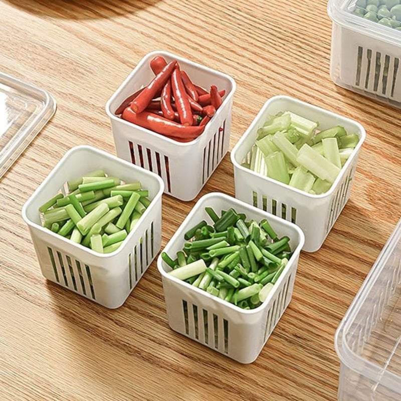 HELOVIA HELOVIA Refrigerator Storage Containers with 6 Drain Basket Fridge Storage Containers Fridge Organizer for Kitchen Fridge Storage Boxes Keep Fresh Chopped Green Ginger Garlic and Vegetables  - Image 4