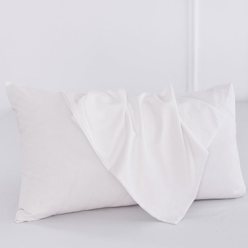 MooMee Bedding Pillowcases Pack of 2 100% Washed Cotton Linen Like Textured Breathable Durable Soft Comfy (Bright White  Standard) - Image 2
