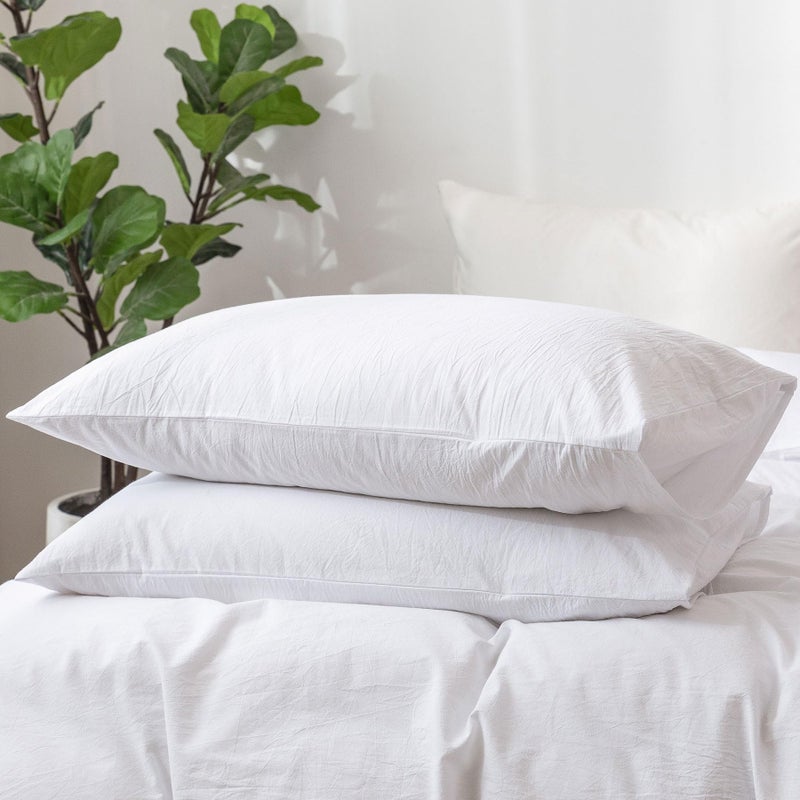 MooMee Bedding Pillowcases Pack of 2 100% Washed Cotton Linen Like Textured Breathable Durable Soft Comfy (Bright White  Standard) - Image 1