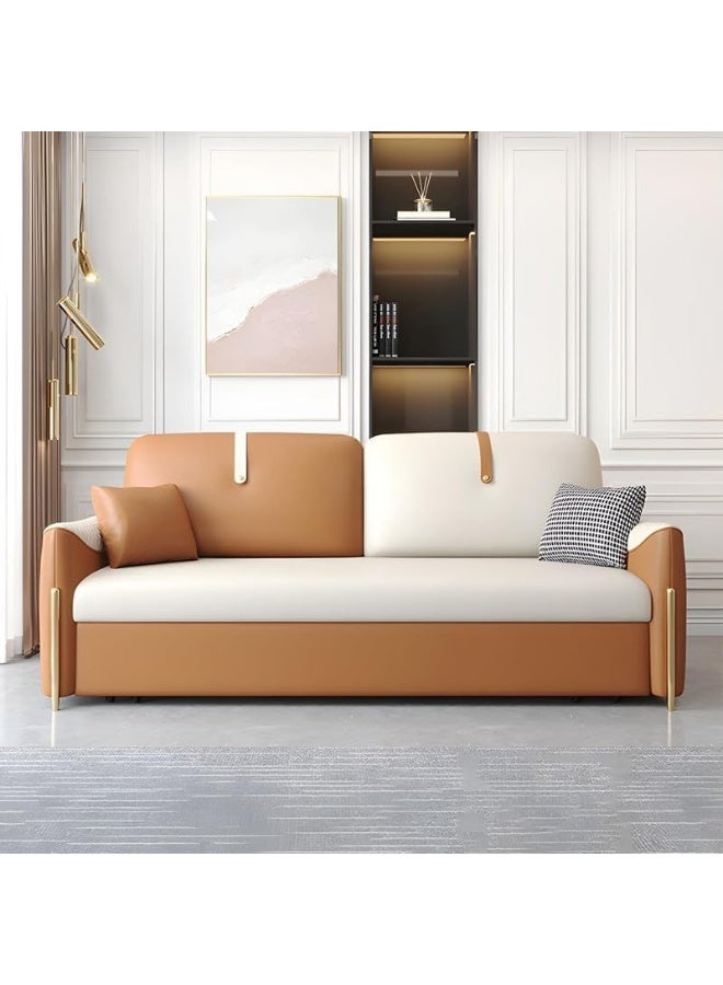 Comfynest Comfynest Square Arm Contemporary Faux Leather Stain Resistant Bed Sofa Couch with Pillows 