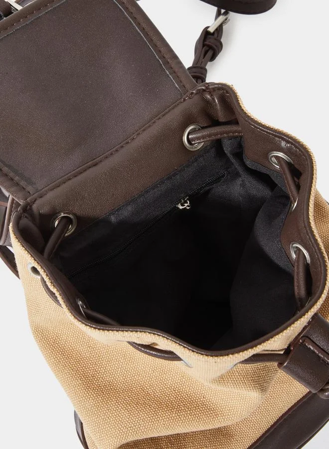 Styli  Khaki Drawstring Flap Backpack for Women | Best Price UAE