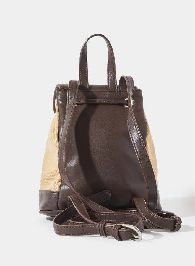 ستايلي Khaki Drawstring Flap Backpack