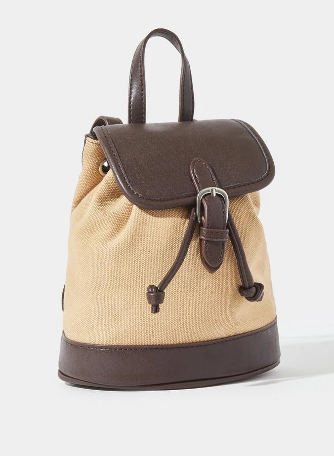 ستايلي Khaki Drawstring Flap Backpack