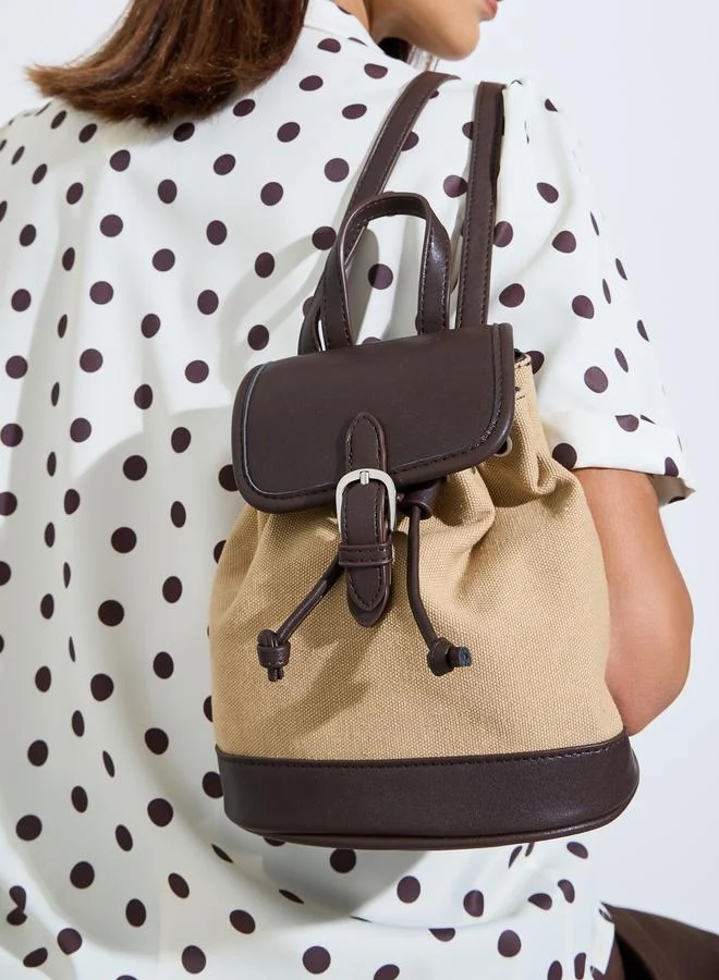 Styli  Khaki Drawstring Flap Backpack for Women | Best Price UAE