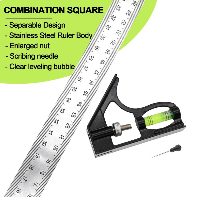 FXHDC-M 12" Metric Combination Square Ruler for Electricians and Carpenters 45-90 Degree Marking Bubble Level Square Tool Woodworking Combo Square (300mm) - Image 3