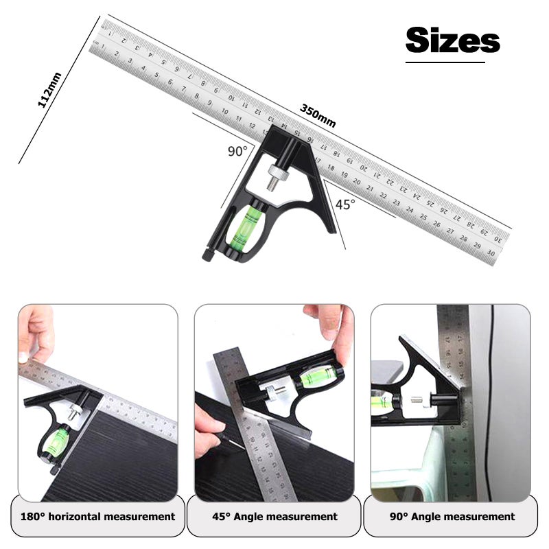 FXHDC-M 12" Metric Combination Square Ruler for Electricians and Carpenters 45-90 Degree Marking Bubble Level Square Tool Woodworking Combo Square (300mm) - Image 2